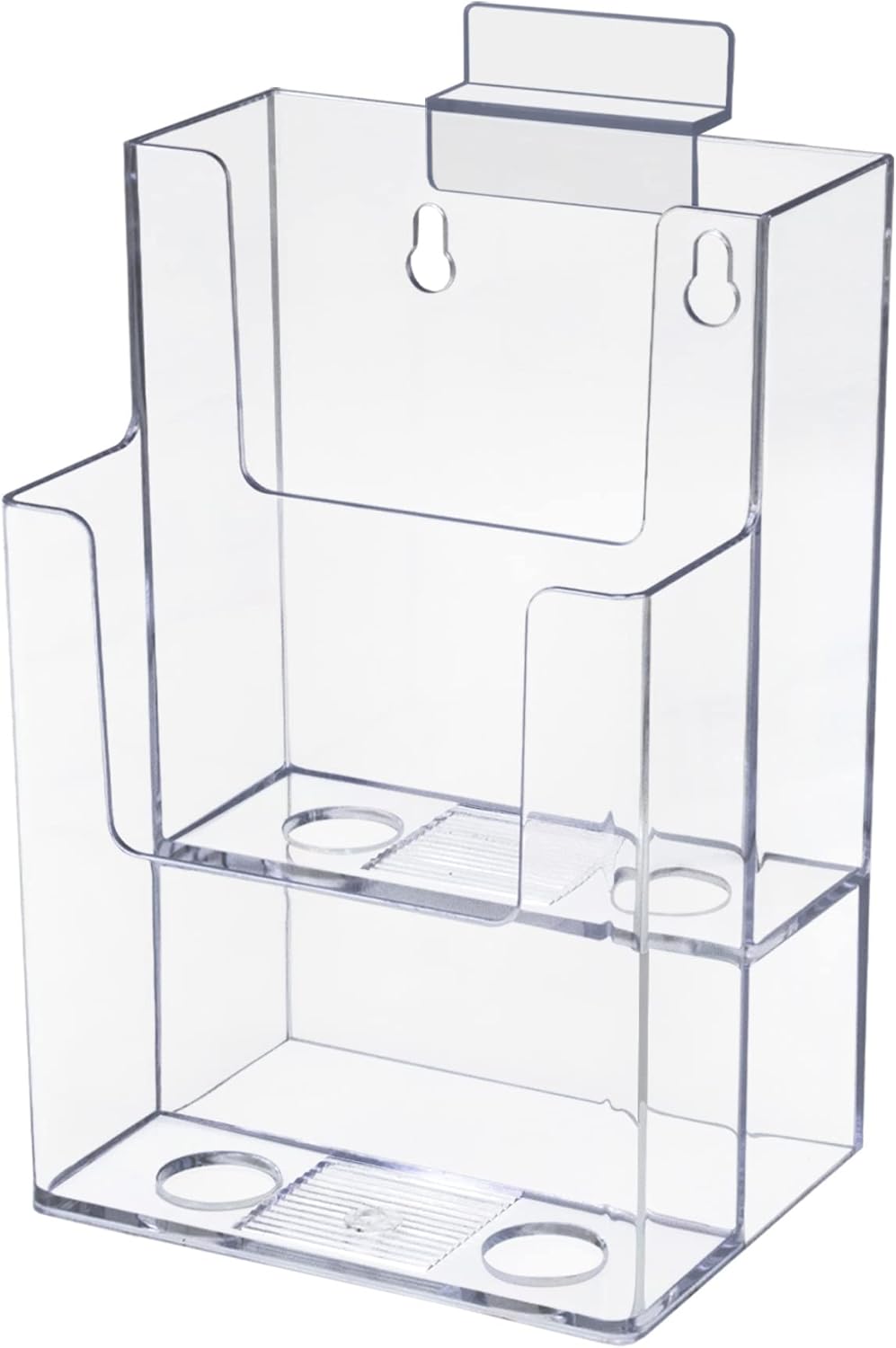 Marketing Holders Slatwall Tri Fold Holder Display for 4.5 Inch Wide Advertisements 2 Tier Literature Holder Slat Wall Mount Z Fold Take One Holder Multi Slot Acrylic Double Pocket Clear Plastic