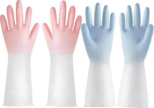 Guantes de goma para lavavajillas, guantes de limpieza para mujeres, guantes de lavado de platos, talla M. Perfectos para mujeres y hombres (2 pares