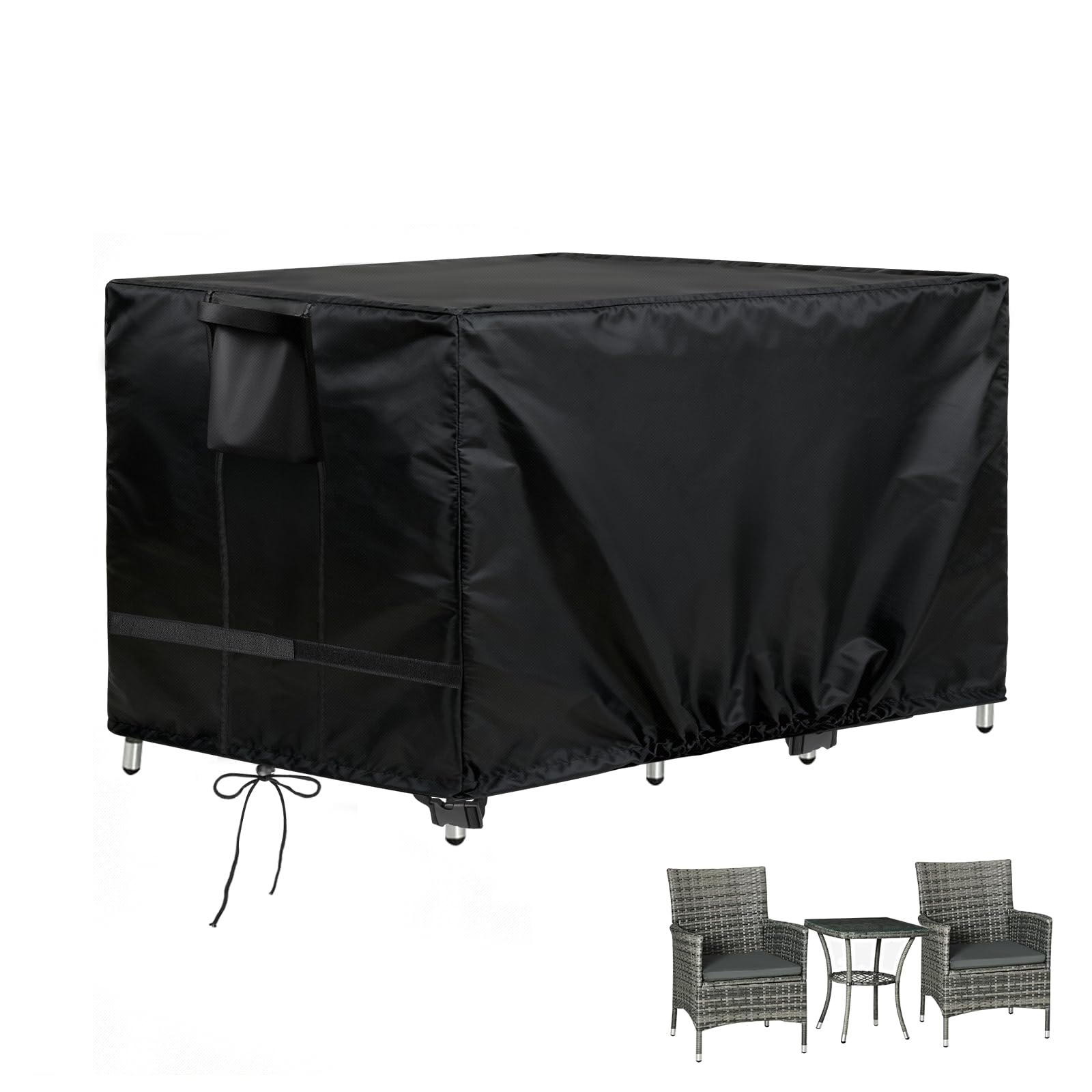 Flymer Outdoor Bar Table Cover Waterproof, 175L x 95W x 100H cm Garden Dining Table Set Cover with Handles and Air Vents, 420D Heavy Duty High Bar Tables Set Covers, Black