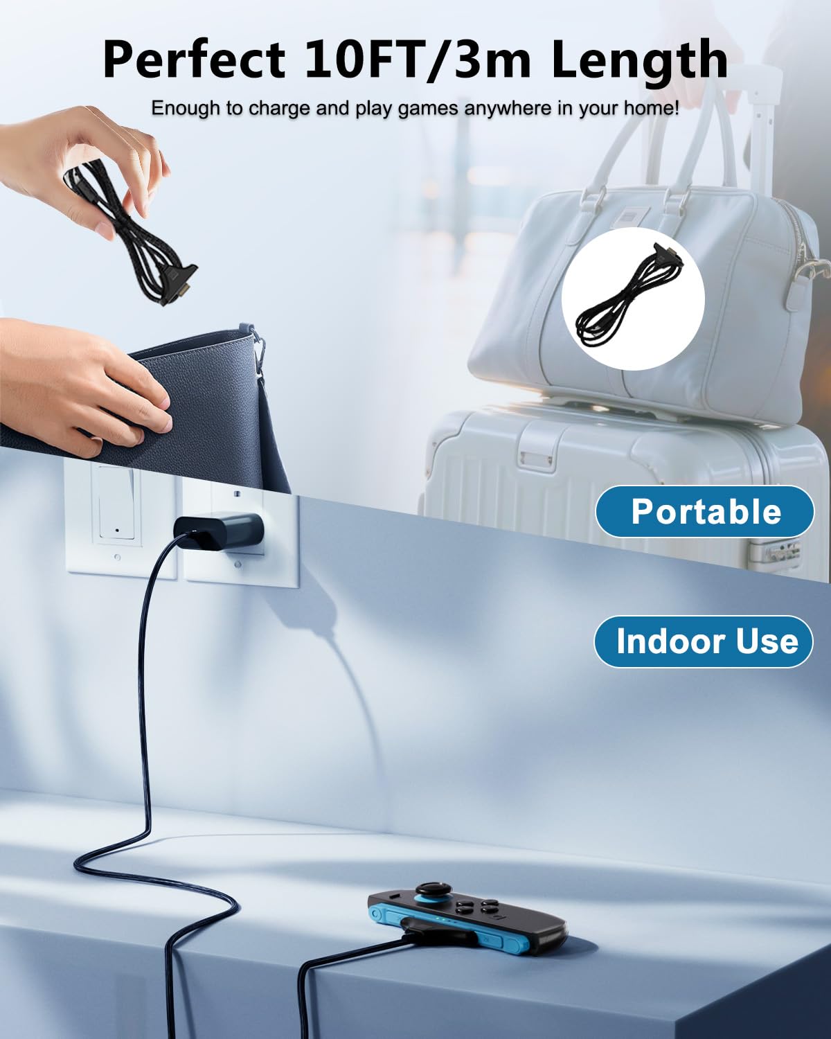 [10FT/2Pacchetti] Cavo di ricarica magnetico per Nintendo Switch 2 JoyCon, accessori per il cavo di ricarica veloce per il Jcon 2 Porte USB intrecciate in nylon, ricarica ad alta velocità for Switch 2