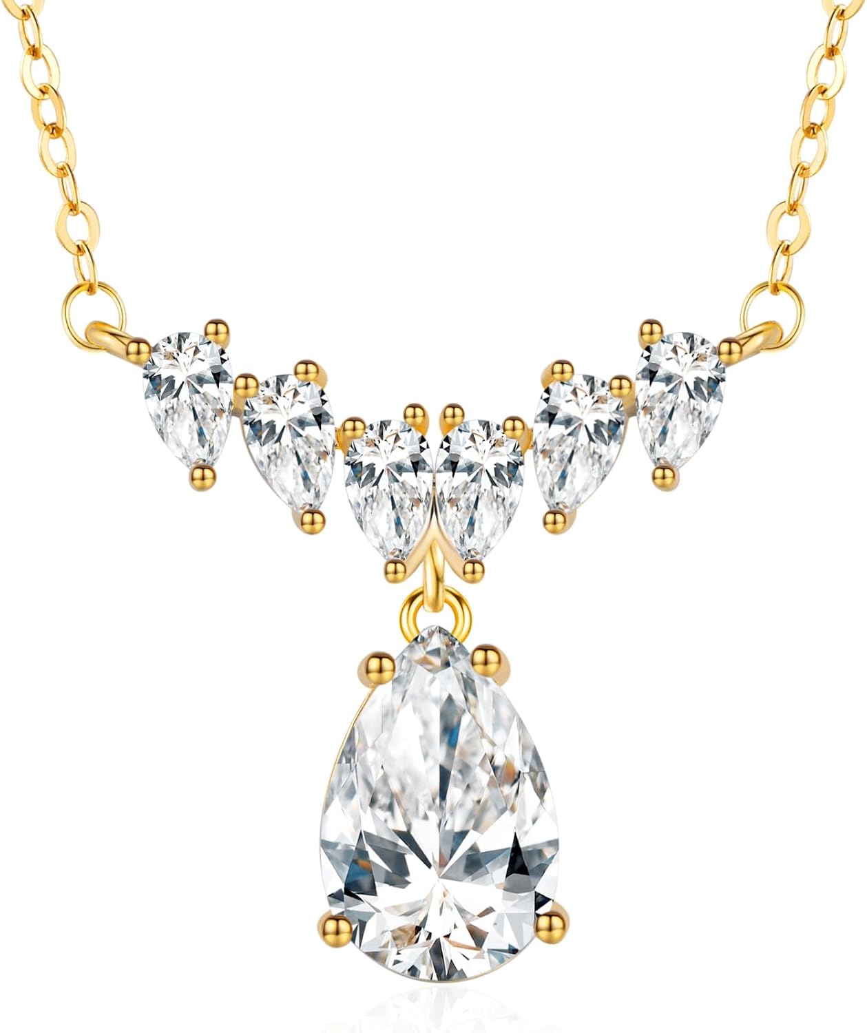 SBLING Platinum-Plated or 18K Gold Plated Cubic Zirconia Teardrop Necklace for Women