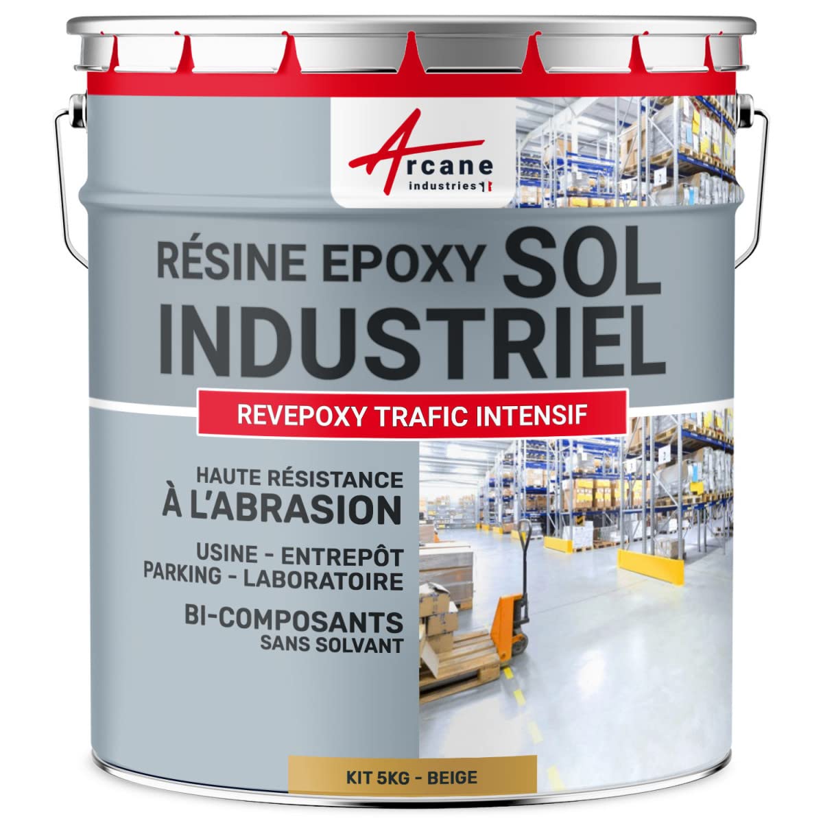 ARCANE INDUSTRIES Résine epoxy Sol - Peinture resine pour sols béton,​Ciment,​carrelage : REVEPOXY TRAFIC INTENSIF - 5 kg (jusqu'à 10 m² en 2 Couches) Beige - RAL 1001