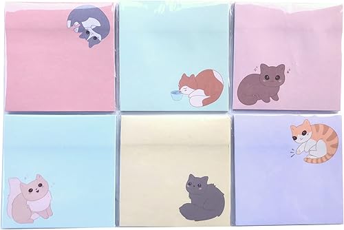 Miniatura 8 de Generic Bonitas notas adhesivas, paquete de 6 blocs de notas autoadhesivas de animales de gato de dibujos animados, suministros de oficina lindos