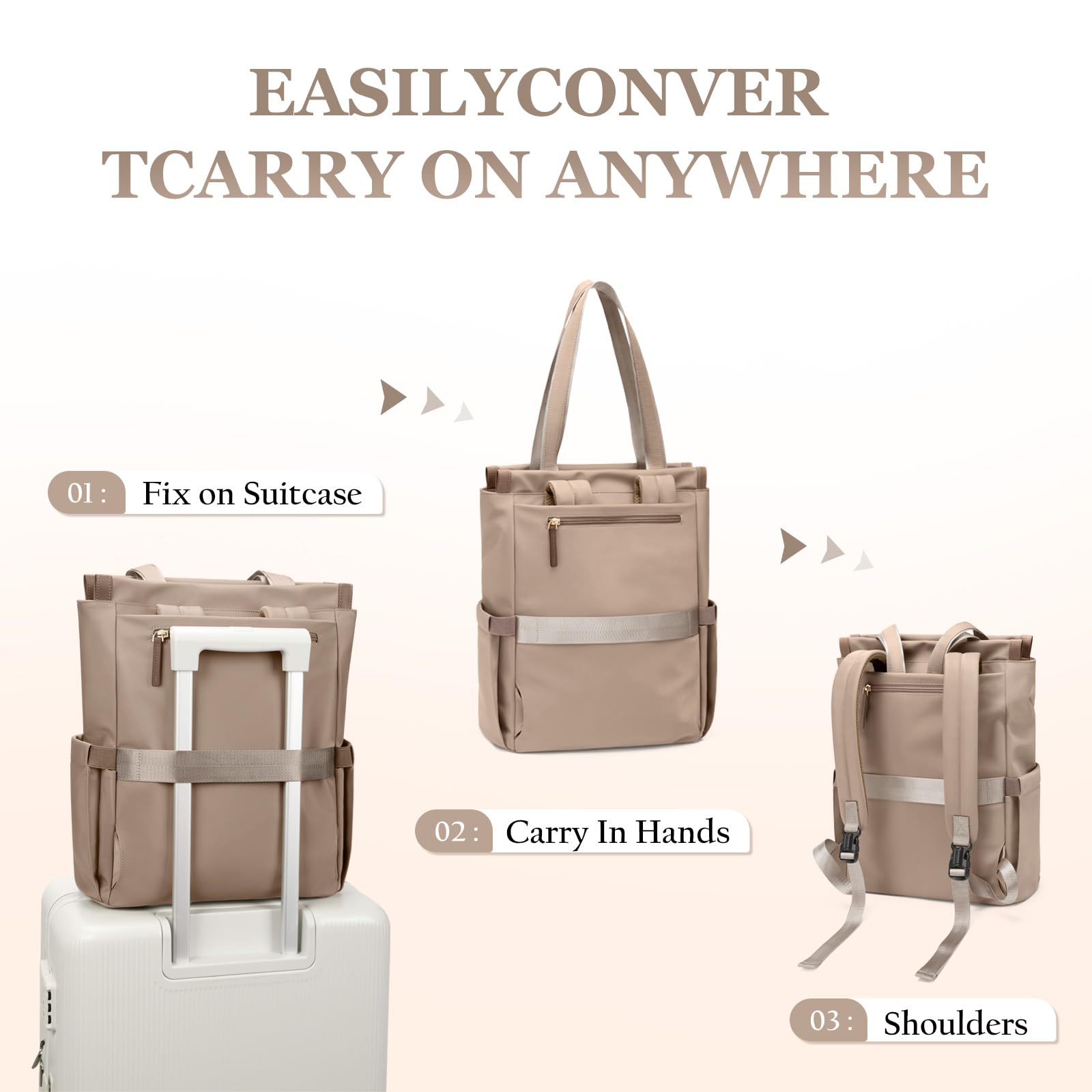 GOLF SUPAGS Zaino Convertibile per Donna Laptop Casual Travel Bag Notebook per Lavoro College Viaggi di Piacere(Champagne)