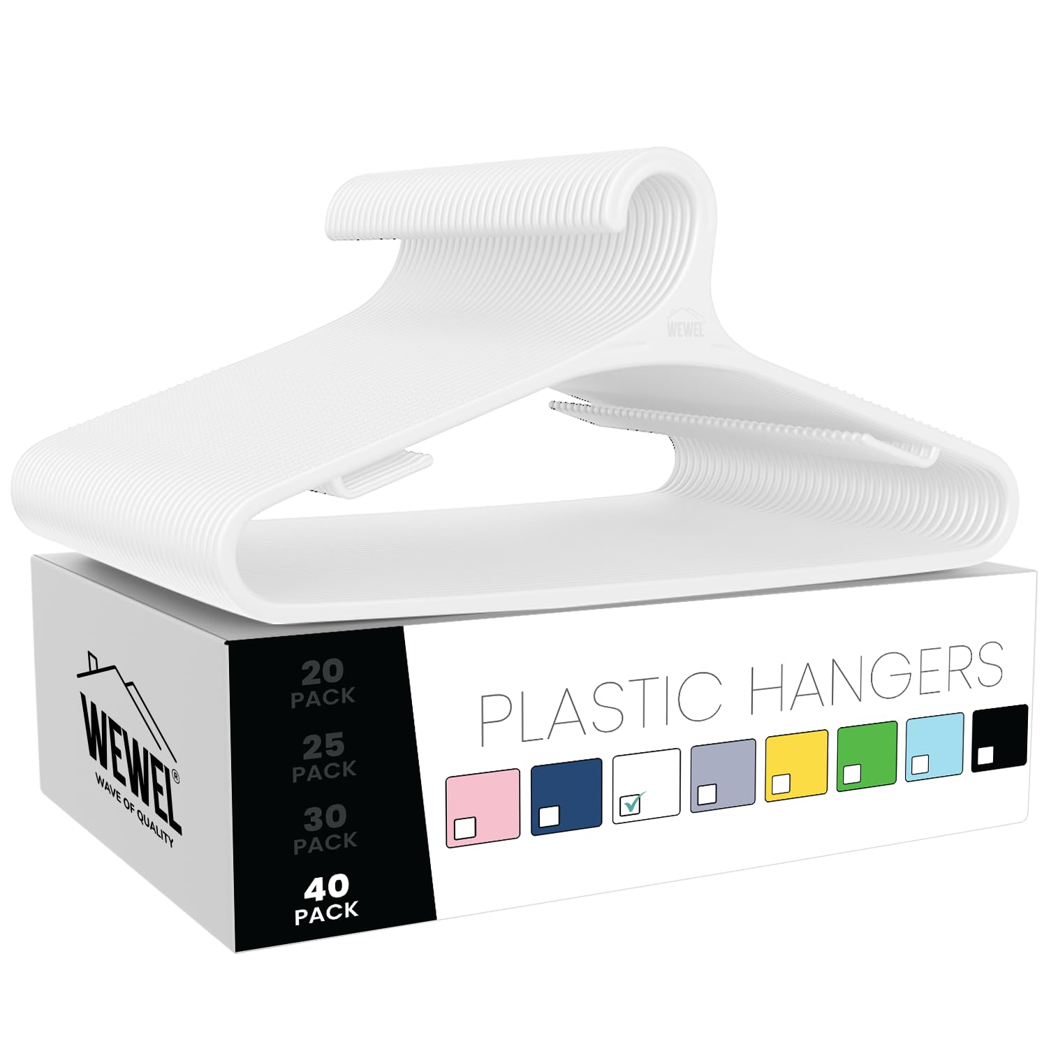 WEWEL® 40 Pcs Premium Hangers for Hanging Clothes (Matt Finish)(Bendless Design)(White | 40)
