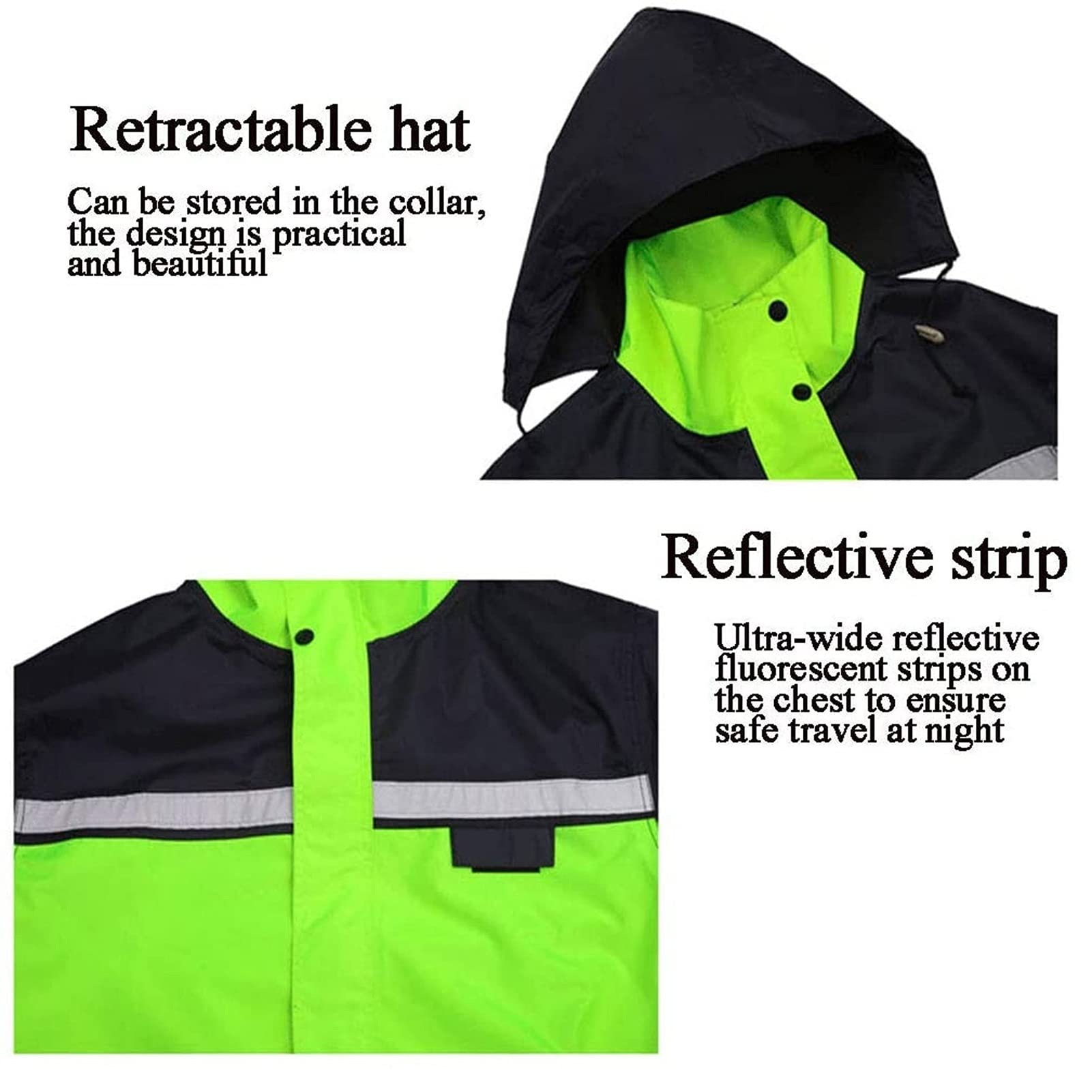 Manteau de pluie imperméable et pantalon de pluie - Veste légère et respirante - Coupe-vent à capuche - Pour adultes - Réfléchissant - Pour activités de plein air - Jaune - XXX-Large