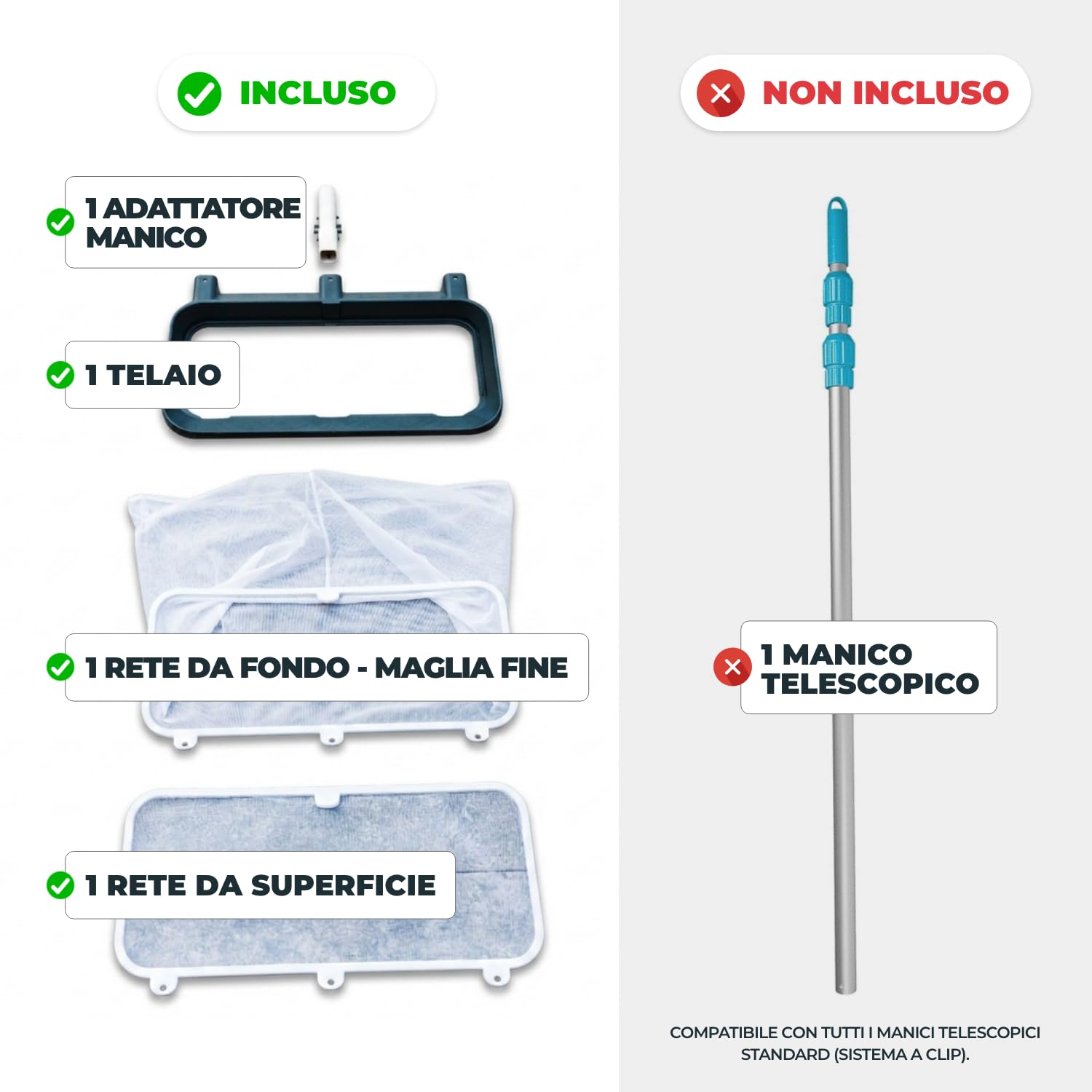 Nodi Net+ | Retino da Piscina Professionale 3-in-1 | Fondo, Superficie e Vano Tapparella Sommersa | Resistenza 32 kg | Rete Sostituibile | Duraturo ed Economico