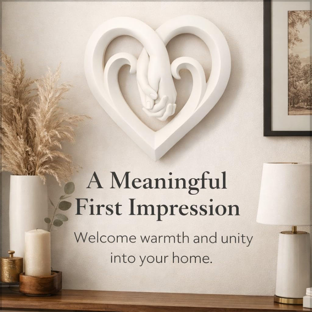 Holding Hands Heart Wall Decor – Romantic Resin Sculpture – 8.5” Tall Intertwined Hands-in-Hand Love Art – Matte Black, Ivory, or Antique Silver – Wedding, Anniversary, Bedroom & Couple Gift (Soft Ivory)