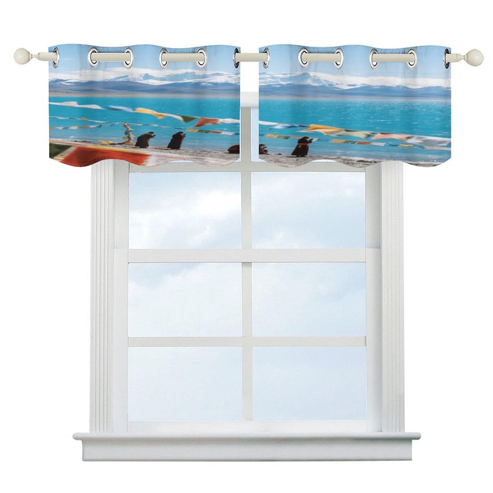 Fekiloot Style Namtso Lake Snow Mountain Short Curtains Valance Curtain