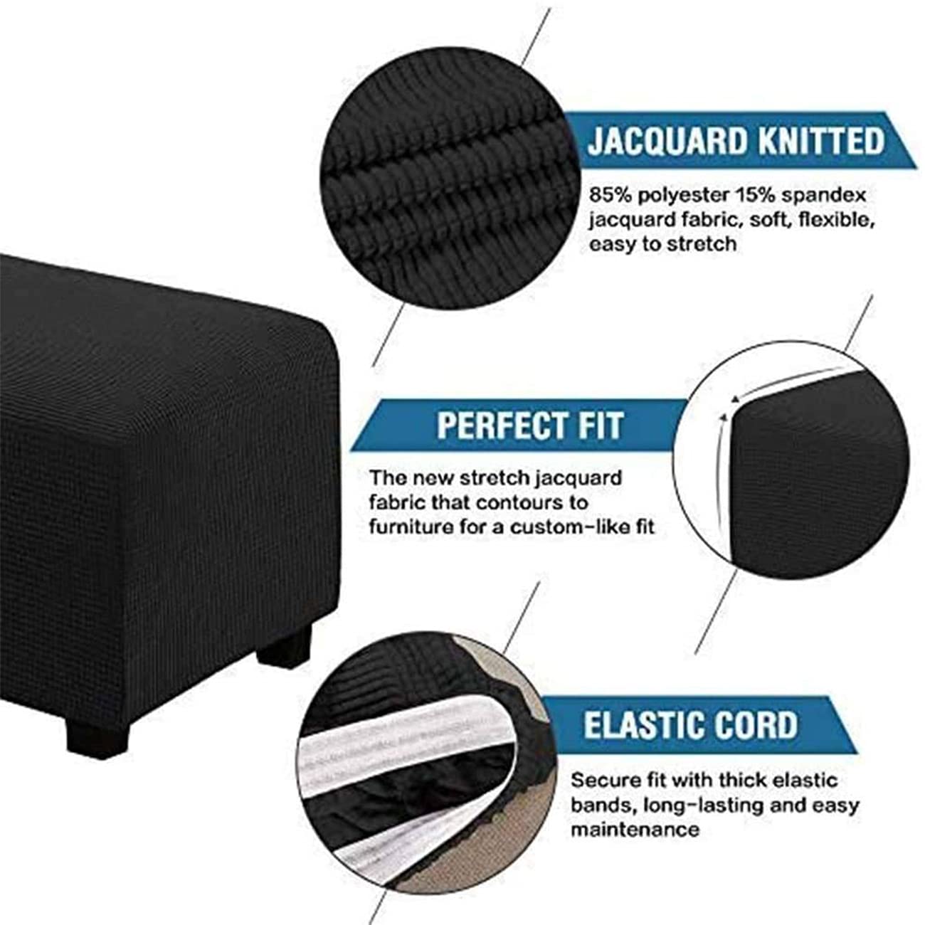 Fodera Elasticizzata Per Pouf Rotondo, Tessuto Jacquard A Quadretti, Misto Poliestere, Lavabile In Lavatrice, Beige, Taglia L (Diam. 58-66 Cm)