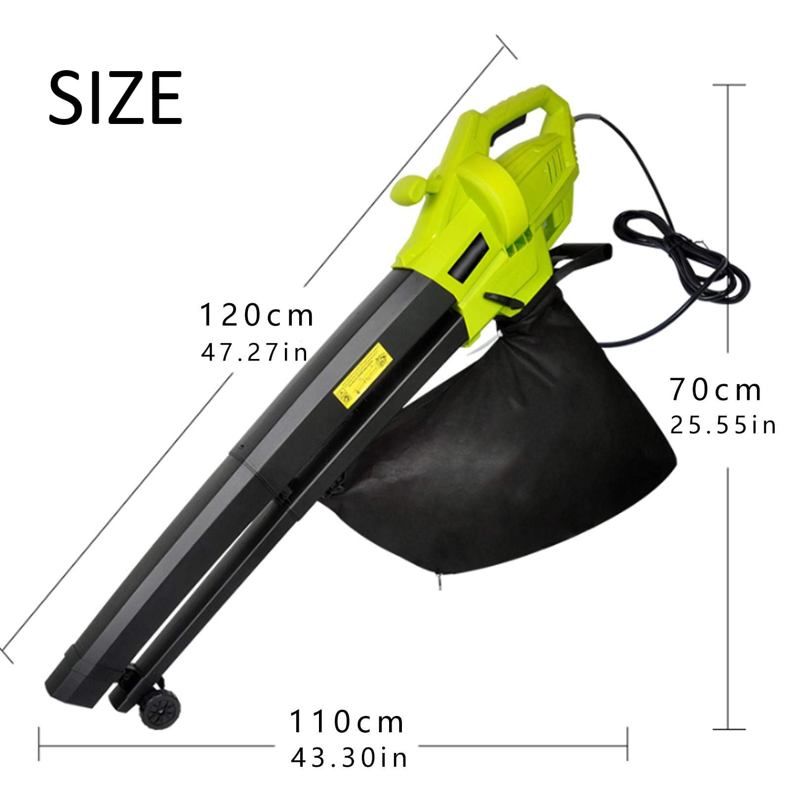 Soplador de hojas para jardín 3 en 1, trituradora de hojas de 3000 W con rueda y bolsa recolectora de 40 L, relación de trituración de 16:1, aspiradora de hojas de jardín de 13,2 m³/min(3m power cable