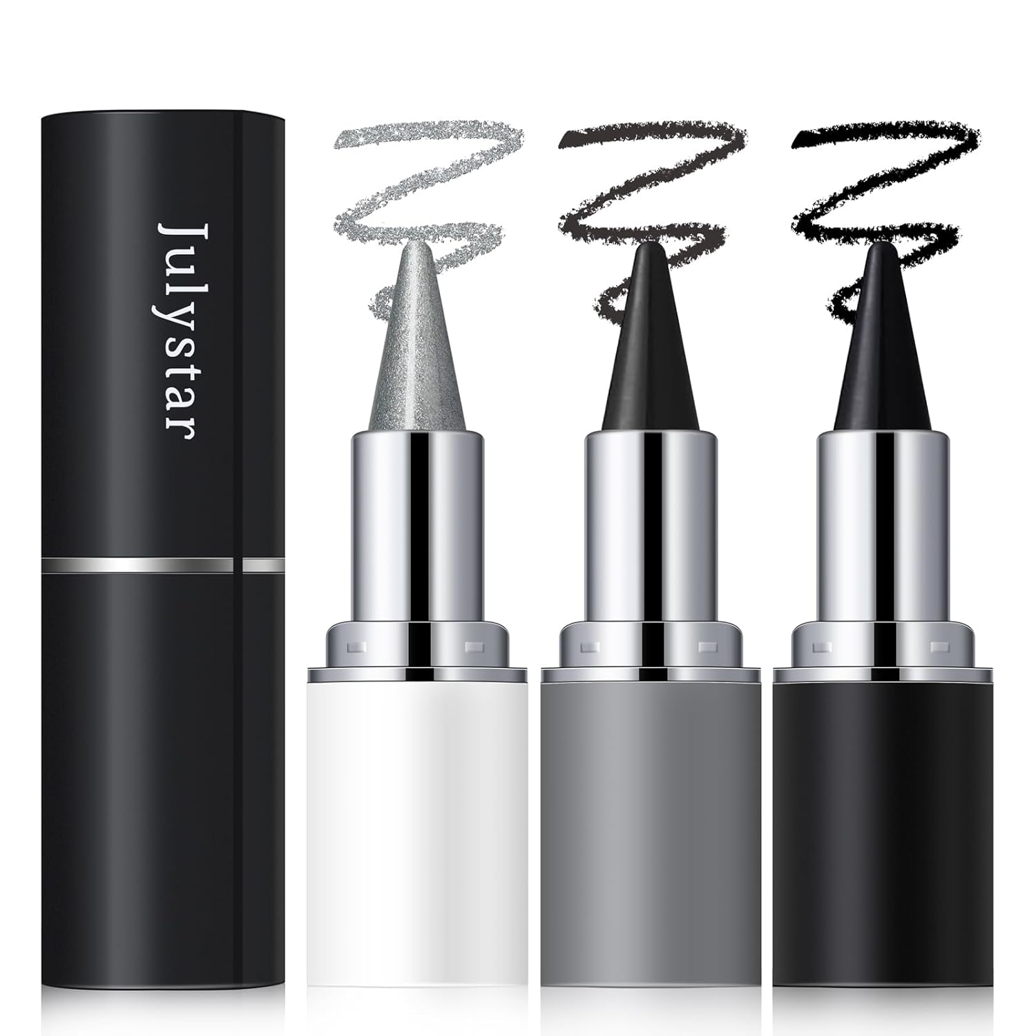 3 Colors Black Smokey Eyeshadow Stick, Matte Smoky Gray Silver Glitter Shimmer Cream Eyeshadow Stick Set, Eye Brightener Gel Eyeliner Crayon Pencil Eye Goth Halloween Makeup
