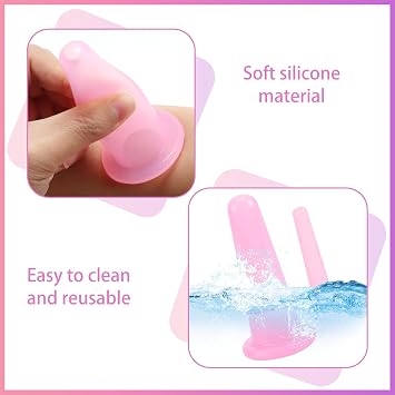 Silicone Facial Cupping Therapy Set, 4PCS Natural Facial Massage Cup Kit | Pink Facial Cupping Set Vacuum Cup for Face Body Neck Back Eyes and Lip, Face Care, Anti Cellulite Massage Beauty Tool
