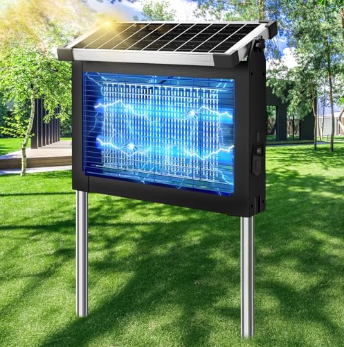 Solar Bug Zapper Outdoor Waterproof, 4500V High Power Cordless Mosquito Zapper with Smart Light Sensor, Dual Solar & USB Rechargeable Insect Killer for Patio, Garden, Backyard, Indoor & Outdoor Use
