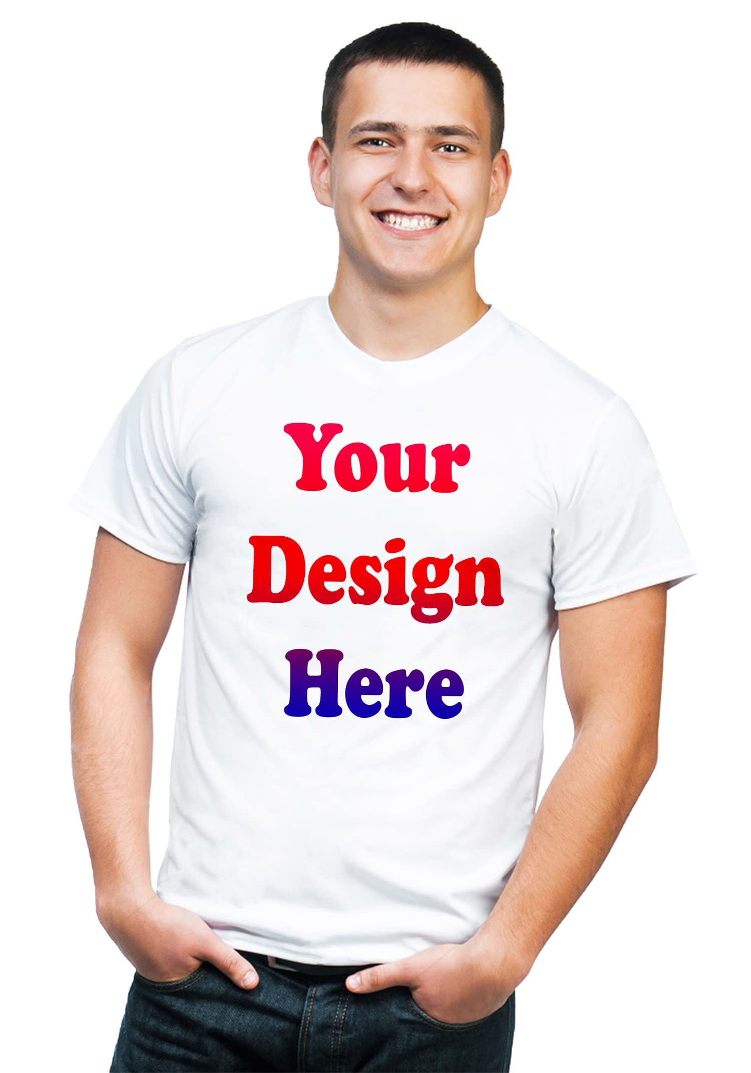 CUDDLY PRINTKnitted Polycotton Fabric Regular Fit Men Boys Half Sleeve Photo T-Shirt Style 19 White Size : Free