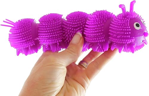 Miniatura 5 de Juego de 2 juguetes sensoriales grandes de oruga de color sólido de 8 pulgadas, juguete táctil de 5 secciones, bolas rellenas de aire para apretar y
