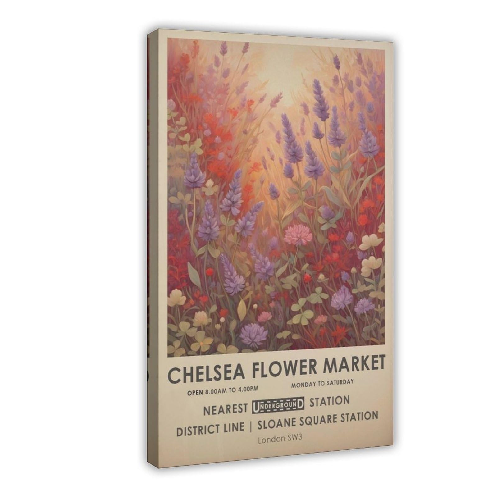 Chelsea Flower Market Print, William Morris Print, Vintage Red Floral Print, Wildflower Botanical Print, Botanical Wall Art, Floral Gift Canvas Poster Bedroom Decor Landscape Office Room Decor Gift 08