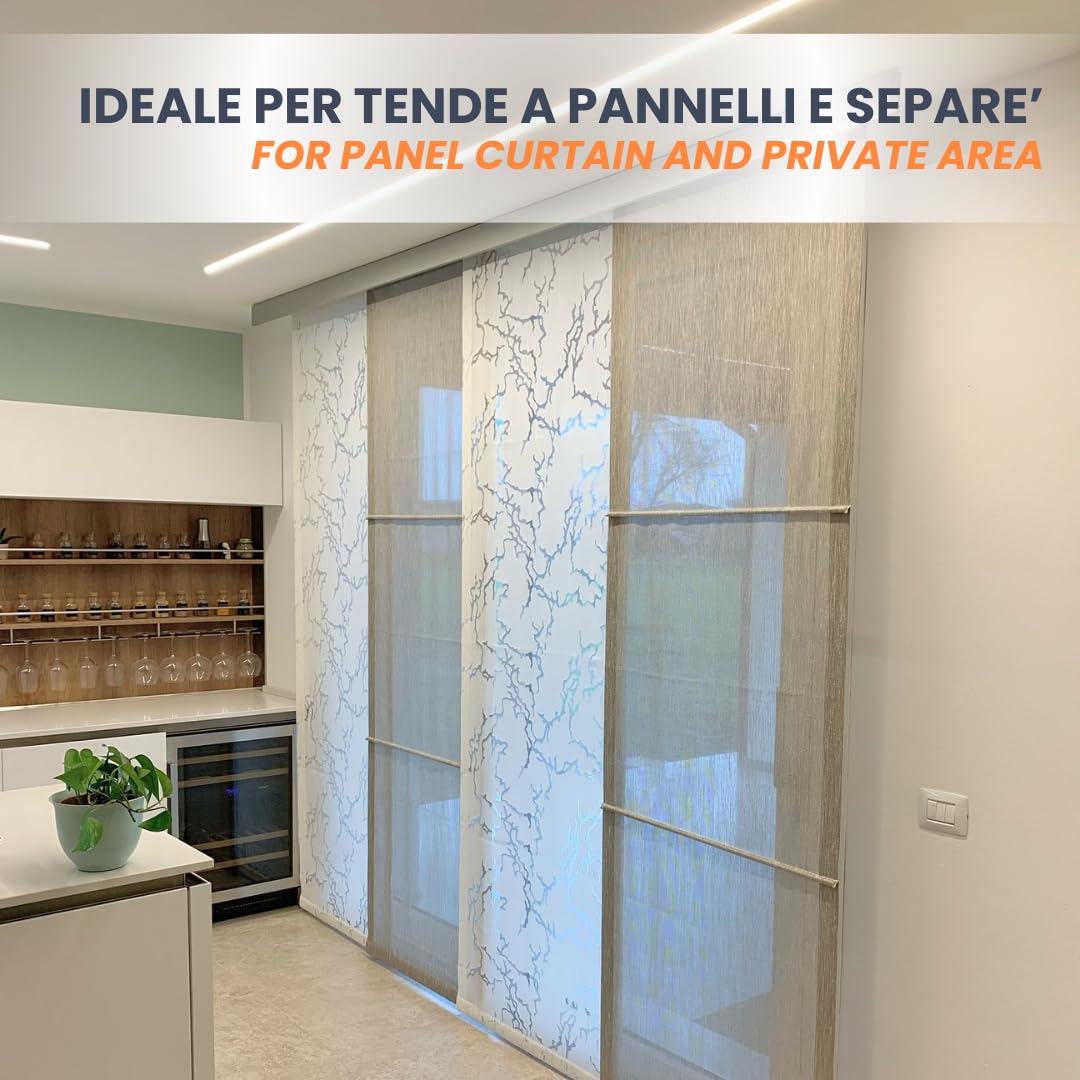 TENDAGGIMANIA Tringle à rideaux Panneaux japonais 4 voies L.250 cm avec Jonction centrale - Rail à rideaux corde/manuel pour plafond/mur