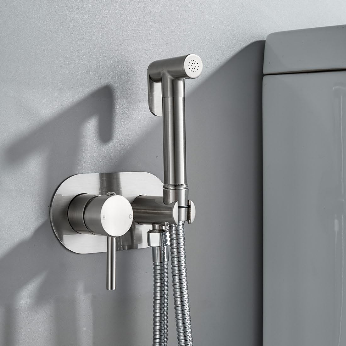 NewEast Hot and Cold Brass Bidet Sprayer Kit Concealed Wall Mount Toilet Douche Muslim Bidet Shattaf Shower Kit Set Brushed Nickel - Image 2