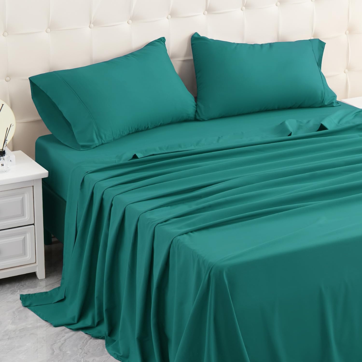 MICORAL Full Bed Sheets Set, Soft Breathable Bedding Sheet Set, Sheets Set with 16″ Deep Pocket Design (4 Pieces, Full, Turquoise)