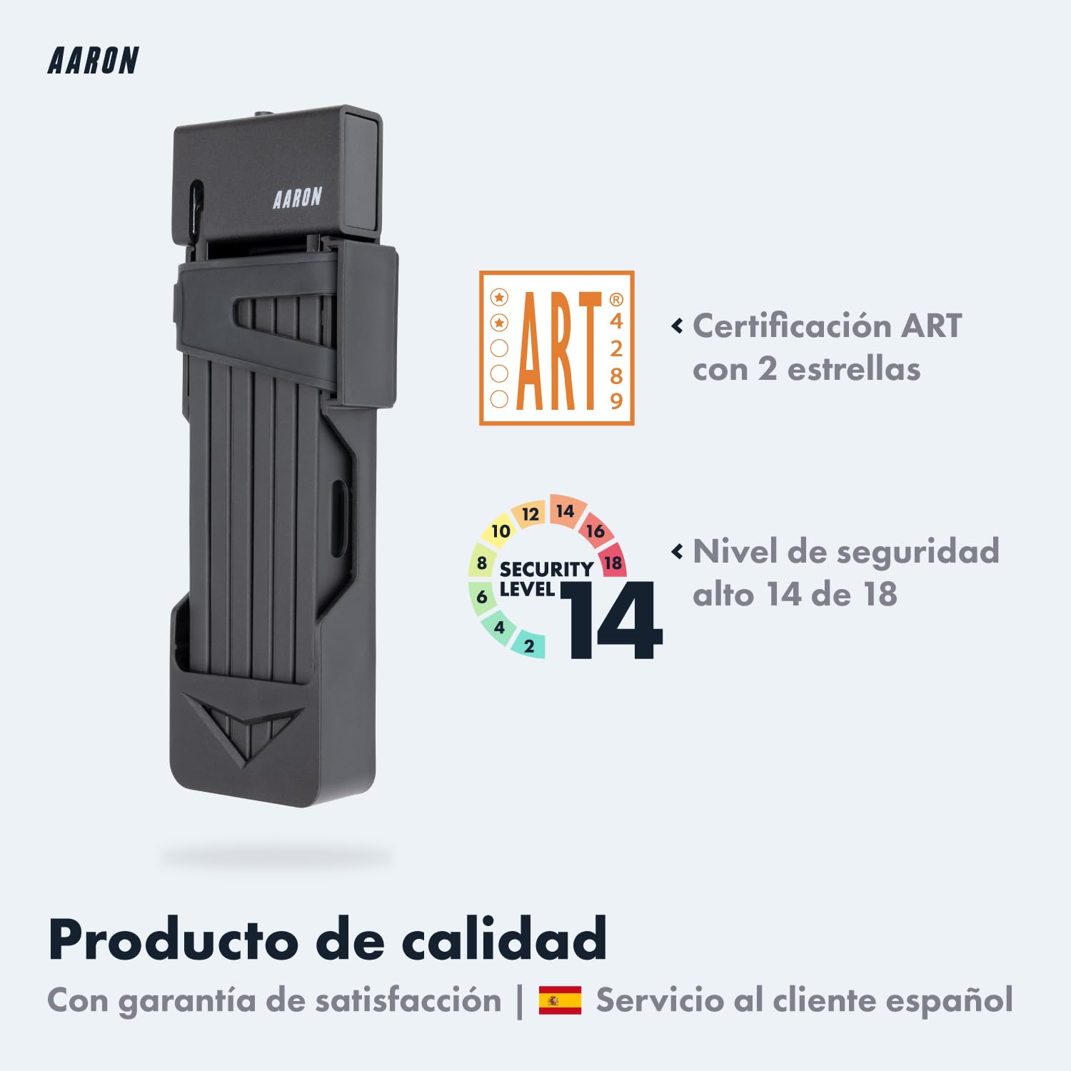 Candado AARON Shield para bicicleta - candado plegable seguro Nivel 14, candado de alta seguridad patentado con soporte - candado para bicicleta ligero con llave para E-Bike, bicicleta de carreras