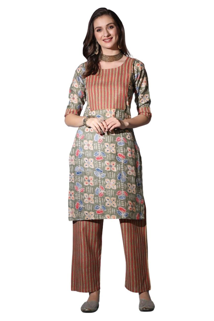 Leriya Fashion Kurtis For Women || Cotton Floral Hand Block Printed Patch Work With Lace Detailing Kurti For Girls || Ideal For Casual || Festival Wear Fancy Kurta For Ladies (Xxx-Large, Mahendi)