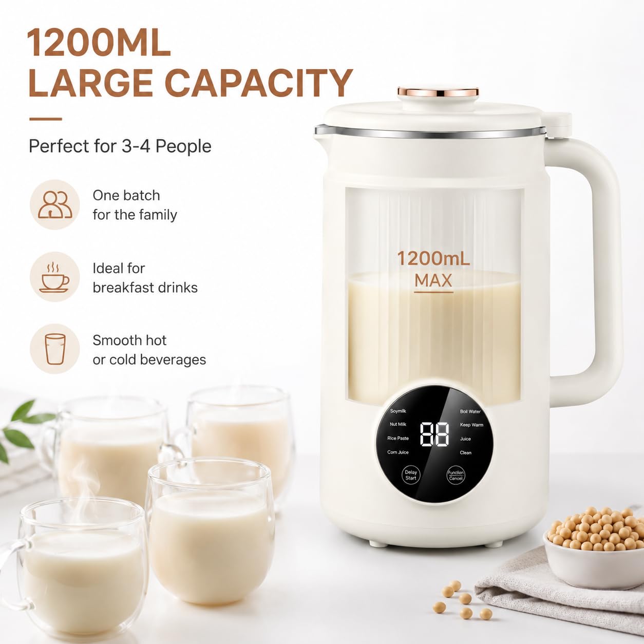 Macchina per il latte di noci, 1200 ml, automatica, senza bollitura