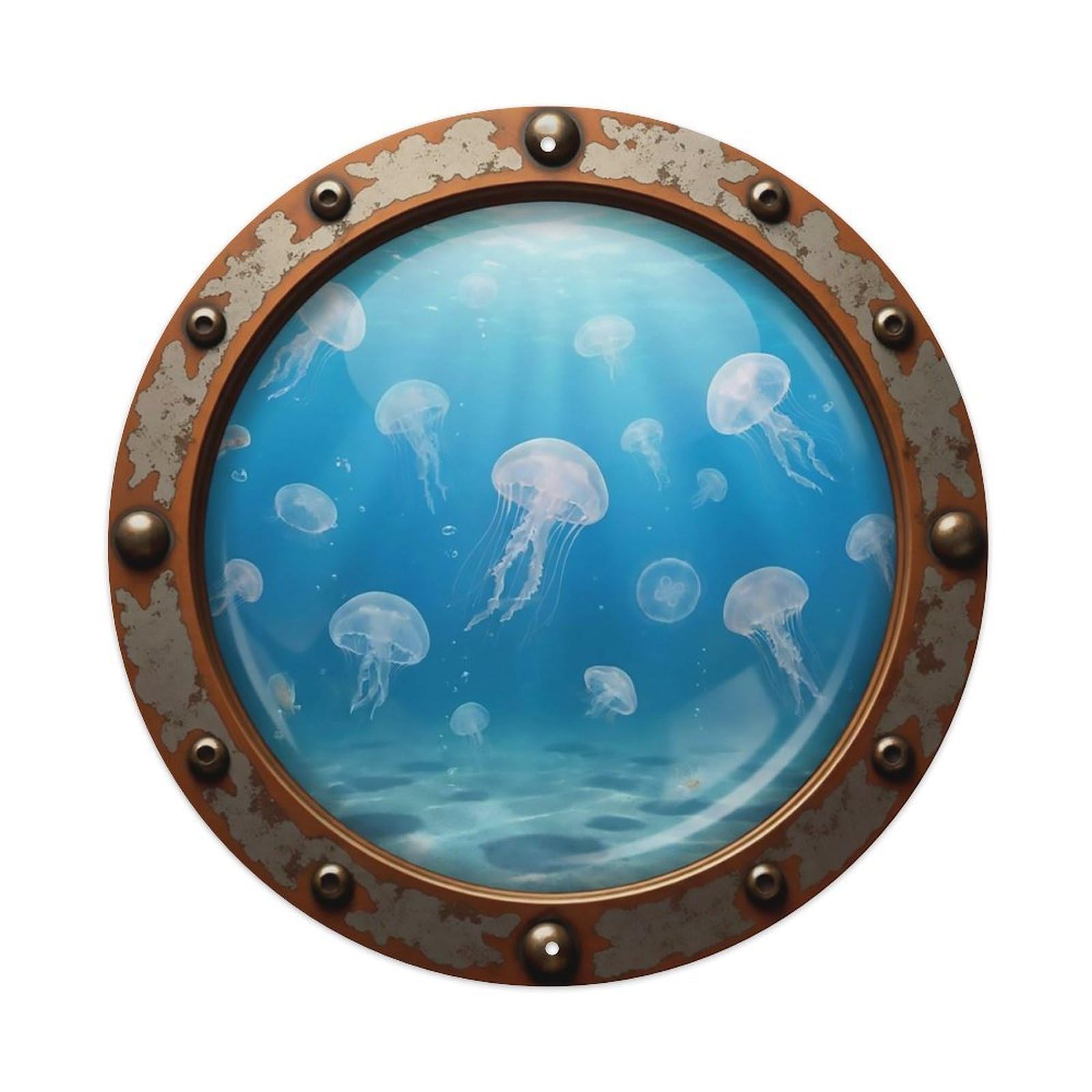 Vintage Porthole Jellyfish Bloom Nautical Window View Metal Tin Sign