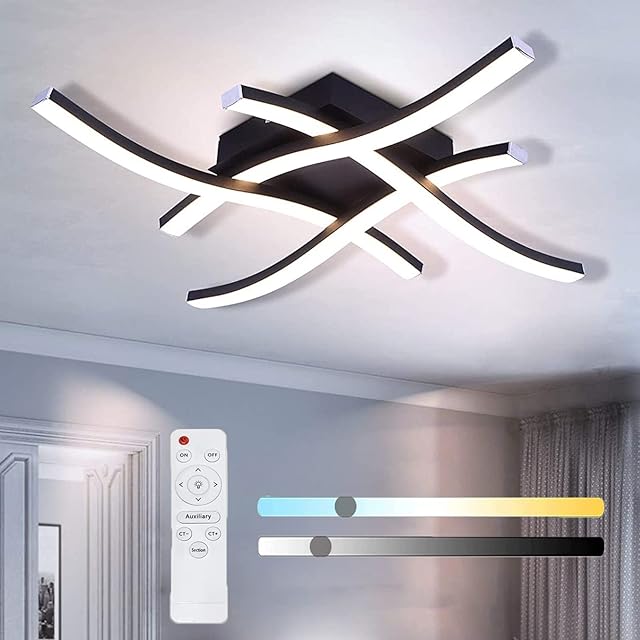 Dimmable LED Ceiling Light Elegant Curved Design Ceiling Lights 4 Built-in LED Boards 24W LED Ceiling Lamp Color Temprature and Brightness Adjustable with Remote Control Suitable for Bedroom Kitchen