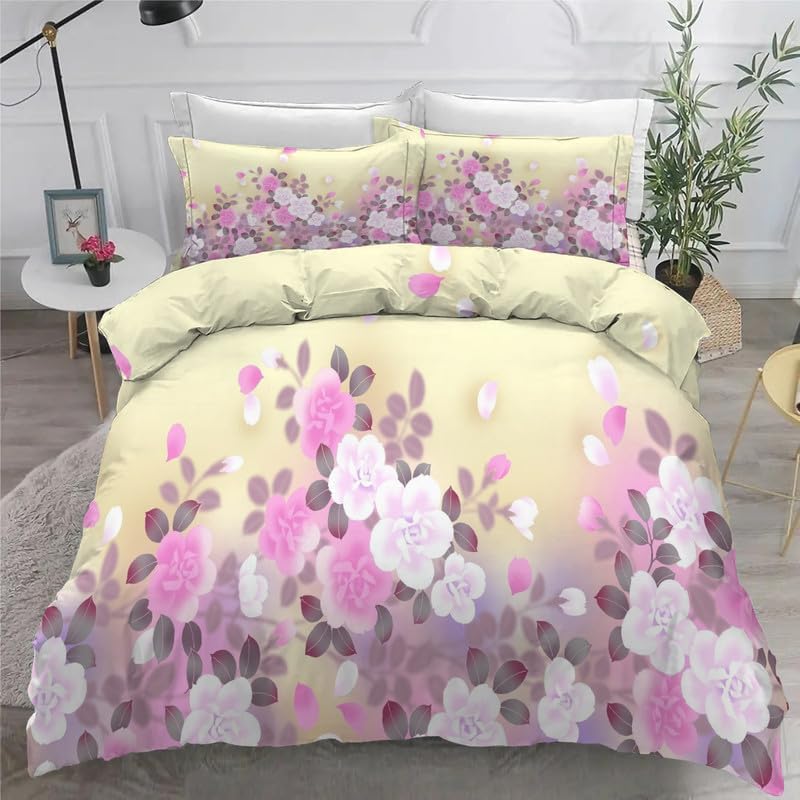 Floral Twin Duvet Cover Flowers Print Twin Bedding Sets Soft Microfiber Comforter Cover and 2 Pillow Shams 20"X26", Bed Set Duvet Covers with Zipper
