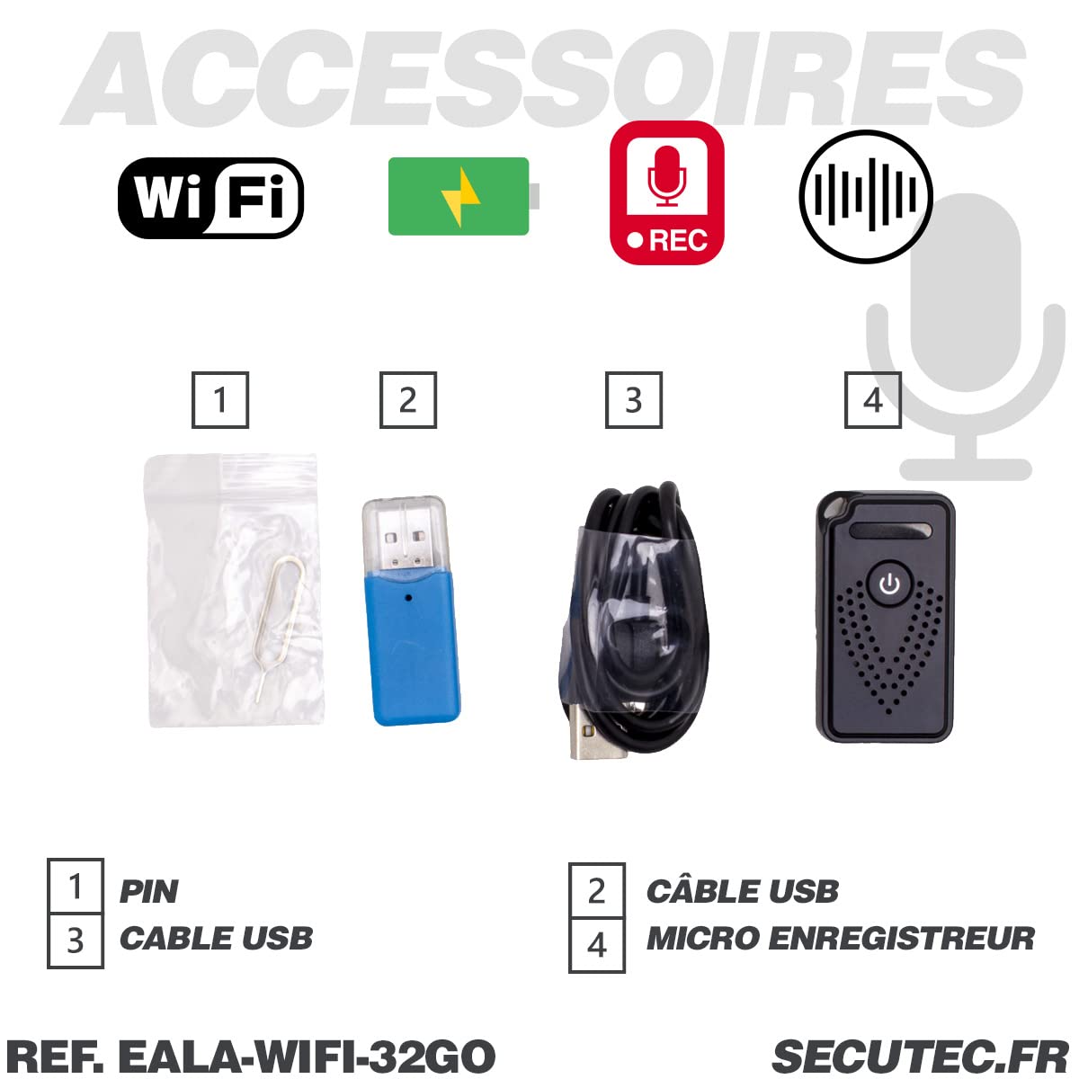 Mini Enregistreur Audio WiFi Autonomie Longue détection de Bruit, écoute à Distance 32 Go
