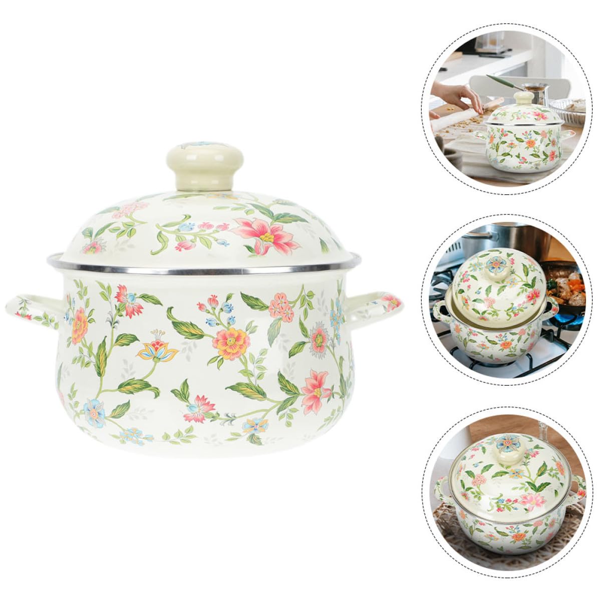 Pentola Smaltata Doppio Manico da 22 Cm, Pentolino per Latte e Zuppe Coperchio, Utensile da Cucina per Fornelli a Gas e Piani Cottura, per Salse e Alimenti