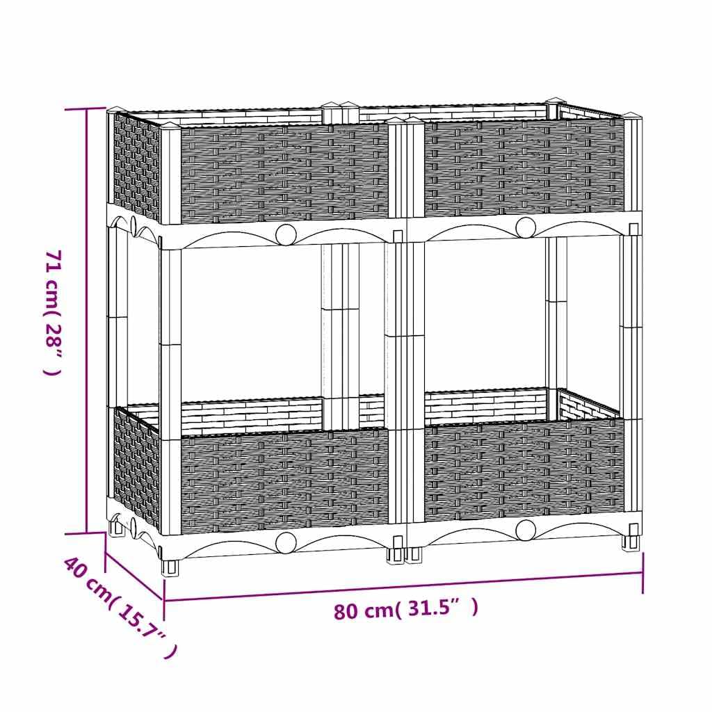 Jardinera de polipropileno resistente a las heladas de 80 x 40 x 71 cm, con drenaje, jardinera de almacenamiento de agua para jardín, balcón, terraza, interior, uso al aire libre