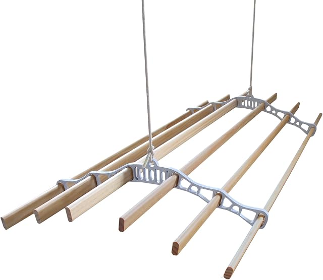 Clothes Airer Ceiling Pulley Maid Traditional Mounted Clothing Dryer 6 Lath Laundry Drying Rack Rail 1.5m White