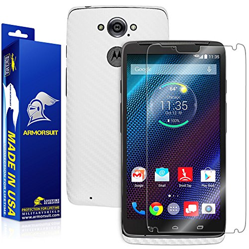 Armorsuit MilitaryShield White Carbon Fiber Skin Wrap Film + HD Clear Screen Protector for Motorola Droid Turbo - Anti-Bubble Film