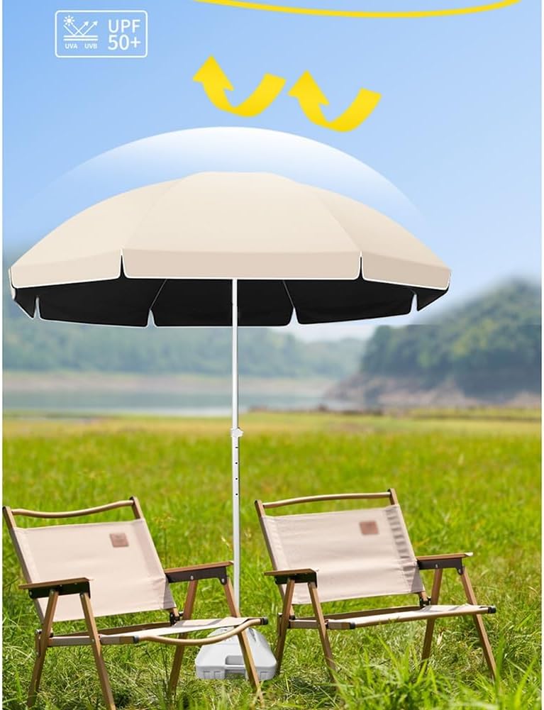 Round Garden Umbrella, 6ft/7ft/8ft Portable Outdoor Table Market Parasol, Adjustable Height, UPF50+ Picnic Umbrella for Beach, Patio, Deck, Backyard