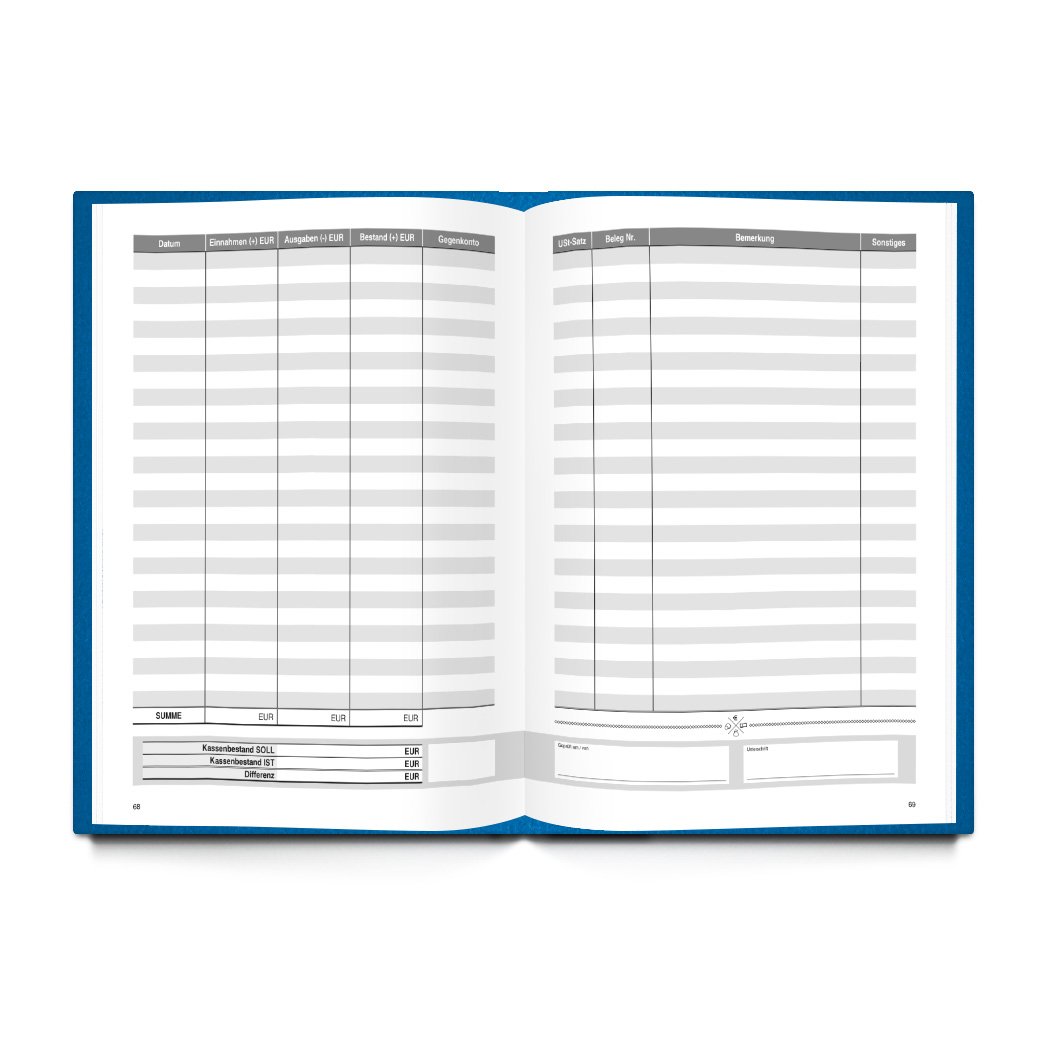Logbuch-Verlag Ordnungsgemäßes KASSENBUCH DIN A4 groß BLAU Einnahmen Auszahlungen Kasse Buch mit Spalten Barzahlungen Kassen Buchführung