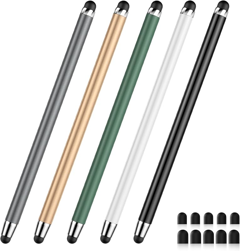 Lápiz óptico para pantalla táctil (5 piezas) Lápiz óptico 2 en 1 para iPad | Precisión de alta sensibilidad adecuada para pantallas táctiles de iPhone/ipad/tableta Android (negro/blanco/gris/dorado/verde oscuro)