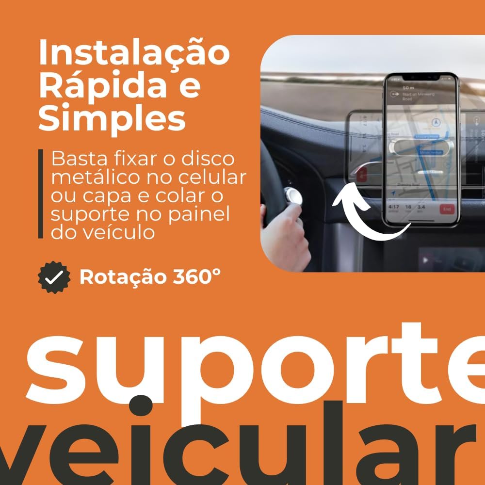 Suporte Magnético Veicular 360º Compatível com Todos os Smartphones Instalação Simples Sem Resíduos 3 612B8FTd YL. AC SL1000