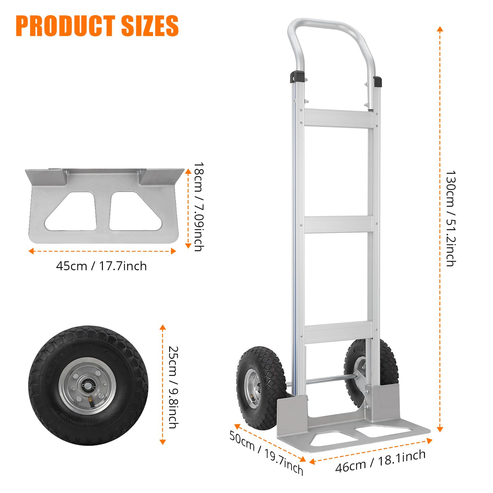 Garvee Carretilla Plegable de Aluminio 250 kg, Carro de Carga Extra Resistente para Mudanzas, Almacén, Taller, Jardín, Obra y Uso Industrial, Plateado