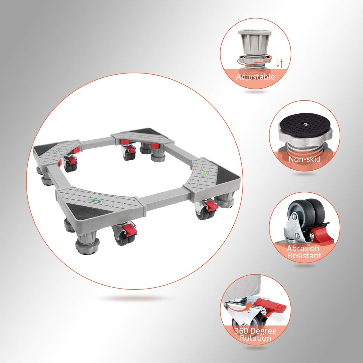 Review Product Adjustable Movable Base Furniture Dolly Roller with 8 Rubber Locking Swivel Wheels and 8 Strong Feet Red Refrigerator Fridge Stand for Refrigerator Washing Machine Washer Dryer Free Shipping 🛒 Adjustable Movable Base Furniture Dolly Roller with 8 Rubber Locking Swivel Wheels and 8 Strong Feet Red Refrigerator Fridge Stand for Refrigerator Washing Machine Washer Dryer