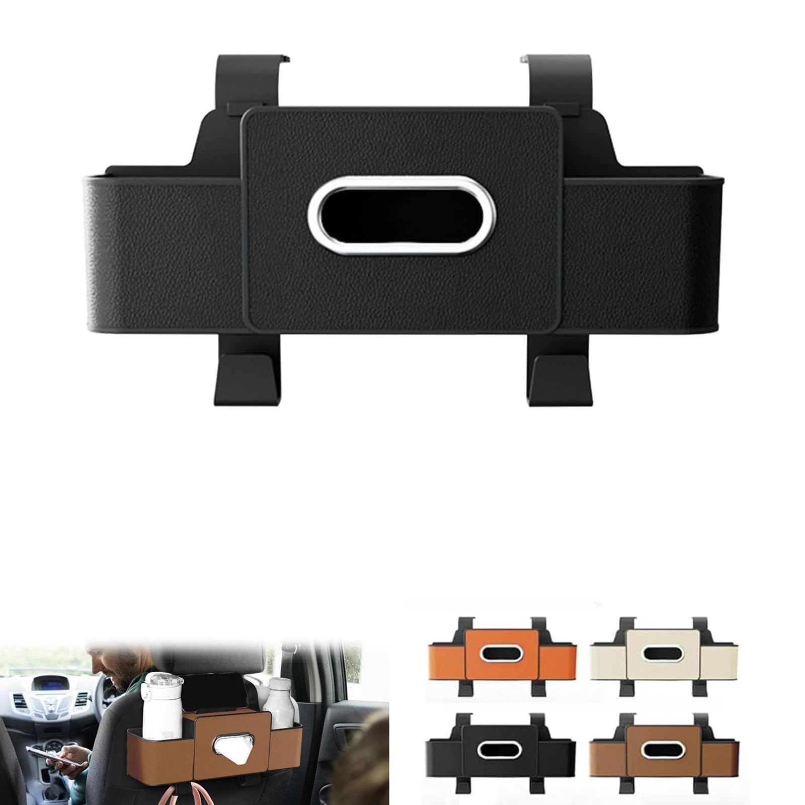 3-in-1 Car Backseat Organizer with Cup Holder, Car Seat Back Organizer, Multifunctional Car Seat Back Storage Box,Headrest Backseat Hanging Storage Box with Hooks for Travel & Daily Use (Black)