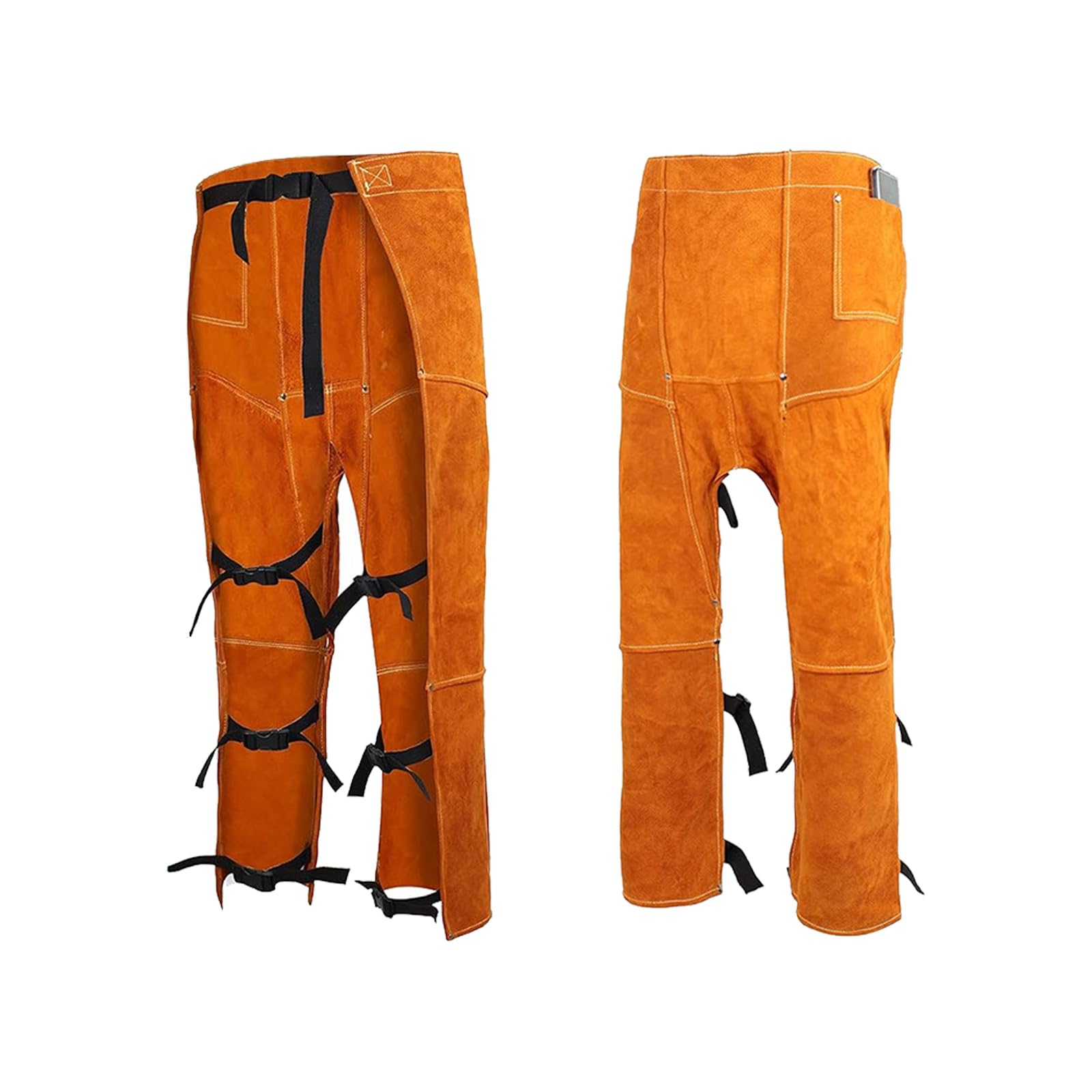Shurhome Unisex Brown Professional Welder Chap Flame Retardant Adjustable Leather Leg Protect Split Leather Welding Apron For Welding Pants