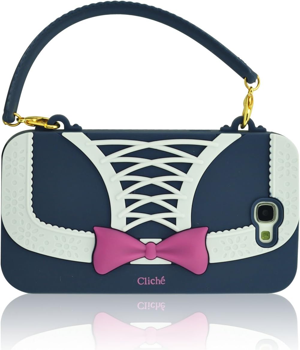 I Need (TM) Stylish 3D Hot Pink Bowknot & White Grids Floral Border Pattern Handbag Style Soft Silicone Case Cover Compatible for Samsung Galaxy Note II N7100(Dark Blue)