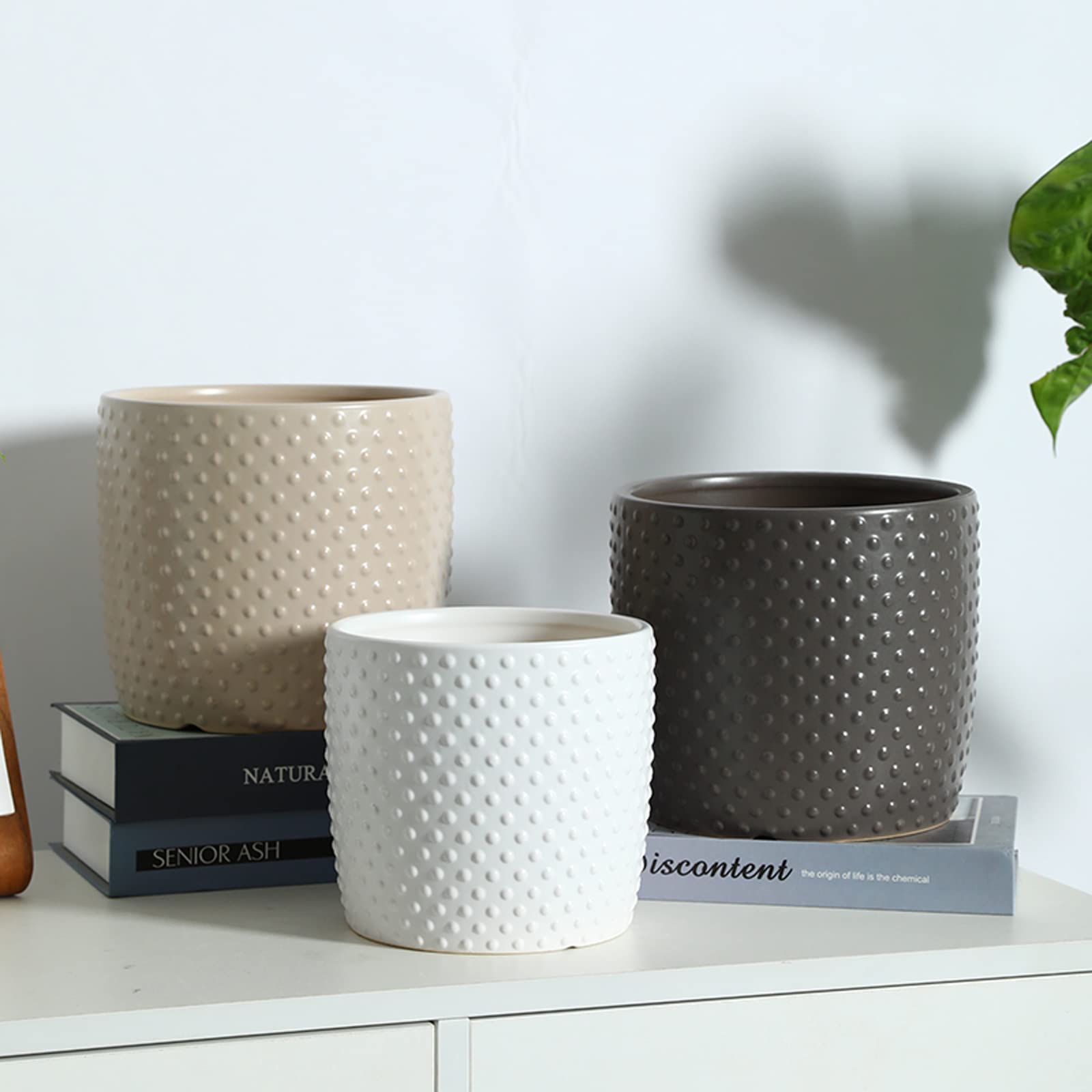 Vasi da Giardino Vasi per Piante in Ceramica per Piante da Interno, Vaso da Fiori a Pois in Rilievo da 5/6/7 Pollici con Foro di drenaggio per Decorare la casa, L'Ufficio