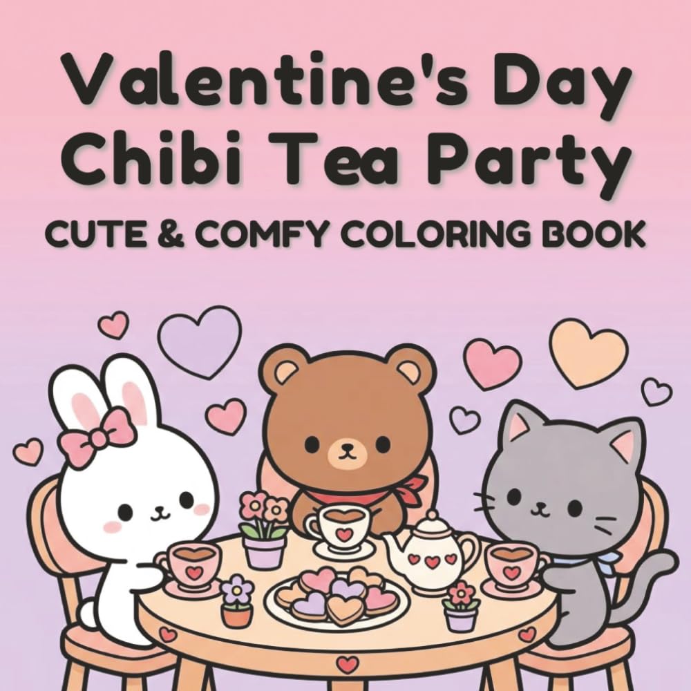 Valentine's Day Tea Party Coloring Book: Cute Chibi Animals & Sweet Treats: 40 Adorable Pages of Kawaii Animals Having Tea with Hearts, Desserts & ... Characters (Valentine Coloring Collection)