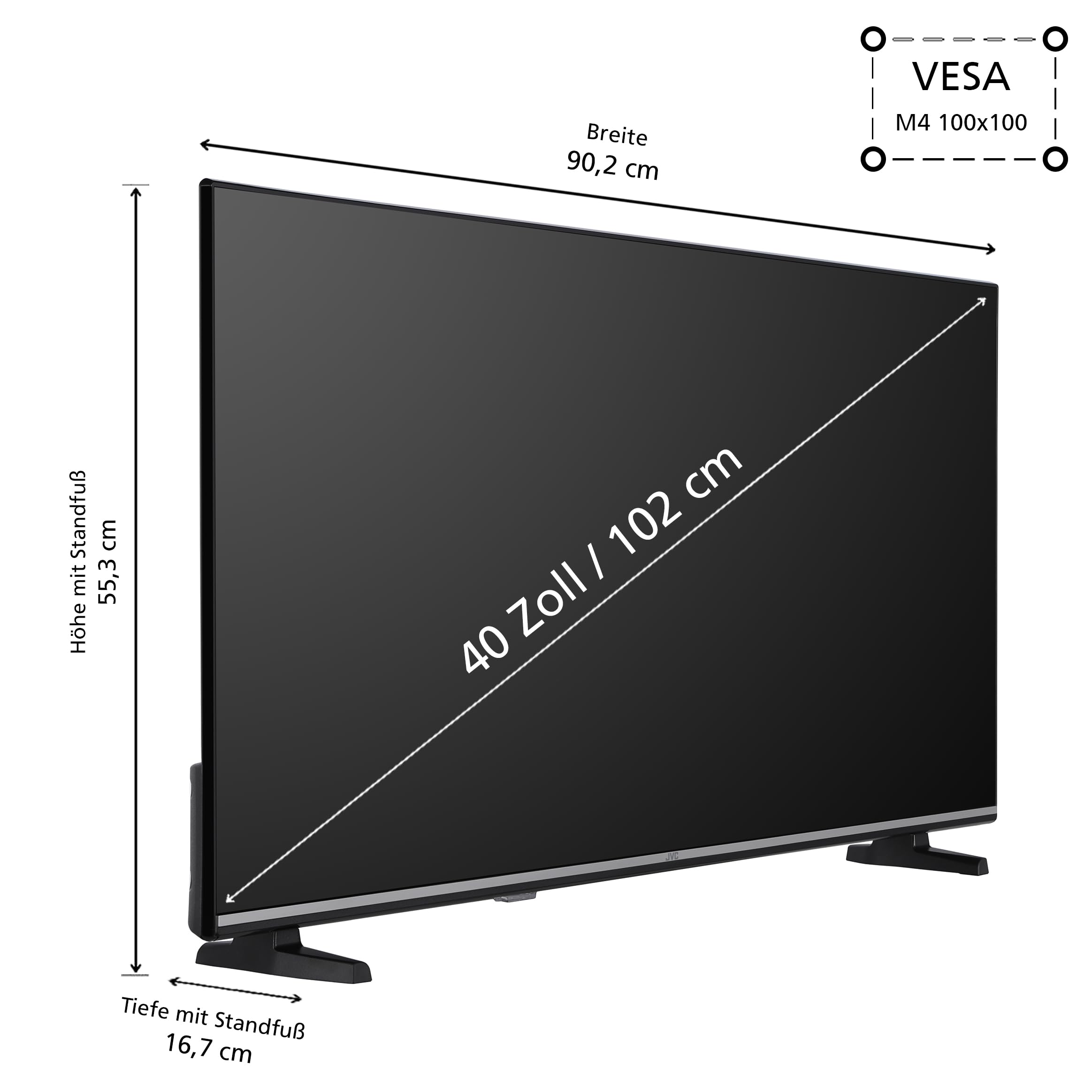 JVC Fernseher 40 Zoll Smart TV VIDAA LT-40VDF5455 Full HD Fernseher, HDR TV mit integriertem Triple-Tuner, LED TV schwarz