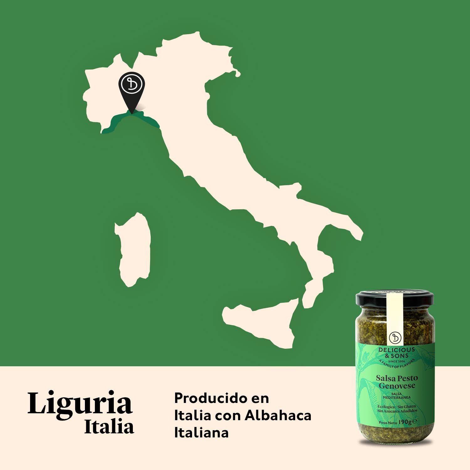 Delicious & Sons Salsa Pesto Genovese Italiana Ecológica 190g Pack 3 Sin Gluten