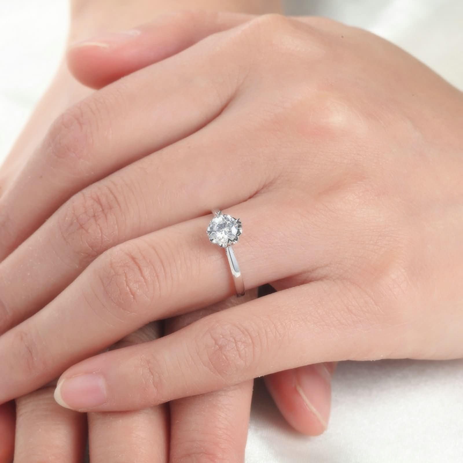 Pierścionek damski z platyną 950, okrągły diamentowy pasjans 0,17 ct, srebrne pierścionki kobiece, rozmiar 7 (47 mm)