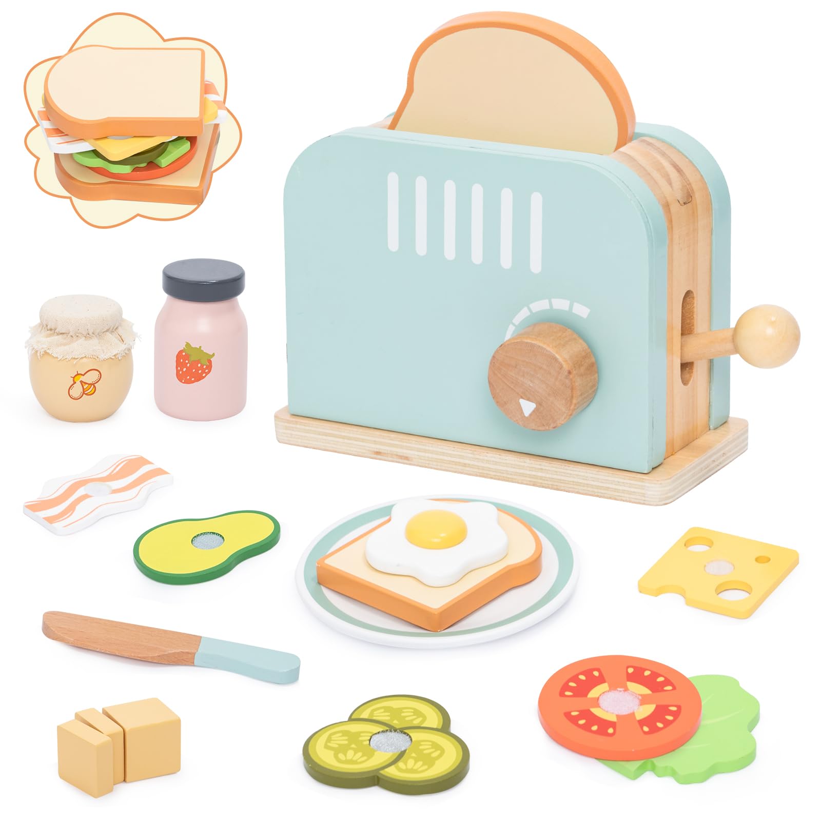 Amazon.com: JugueteLand Wooden Pop up Toaster Play Kitchen Set